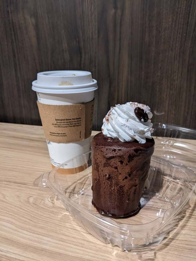 Picture of a Starbucks coffee and a Tiramisu chocolate cup