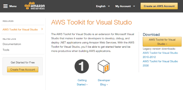 Screenshot of Amazon Web Services Visual Studio Extension