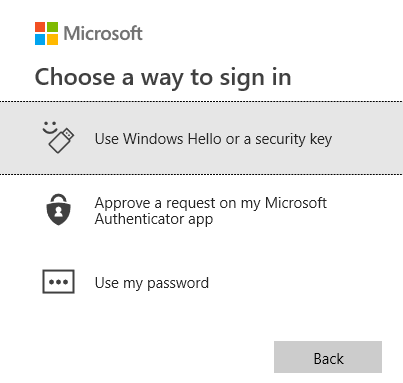 Screenshot: Choose a way to sign in