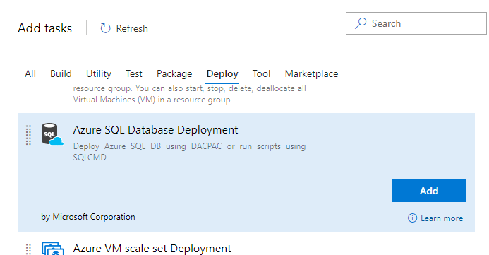 Screenshot of Azure SQL Database Deploy Task