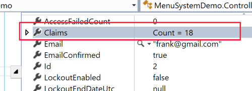 Screenshot of Debugging Microsoft Identity with Frank's Claims.