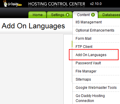 Go Daddy Add-On Languages