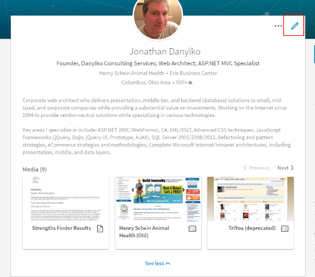 Jonathan Danylko LinkedIn Profile Summary w/ mini portfolio