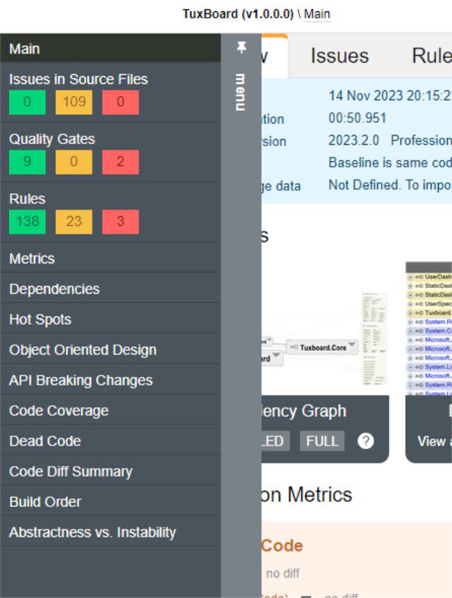 Additional reports in the slide-out menu on the left