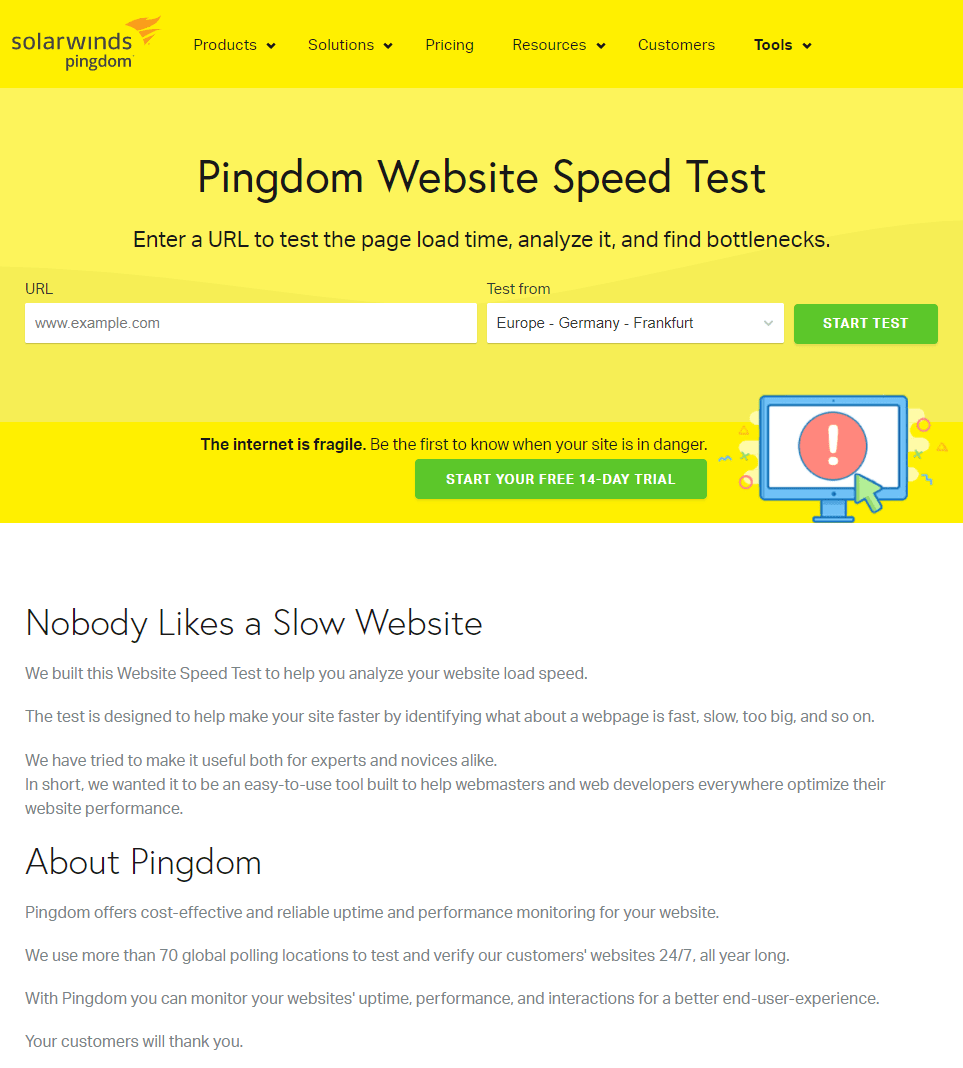 Pingdom's Website Speed Test Screenshot