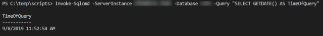 Screenshot of Invoke-Sql command-line