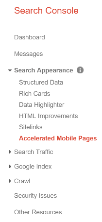 Google Search Console Menu Item