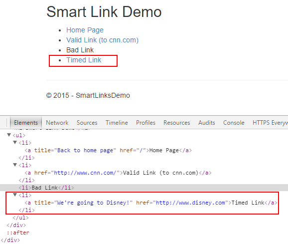 Result of setting a smartlink to a date of October 24, 2015