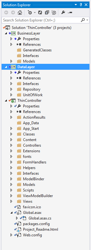 Data Layer, Business Layer, and UI Layout of our current solution