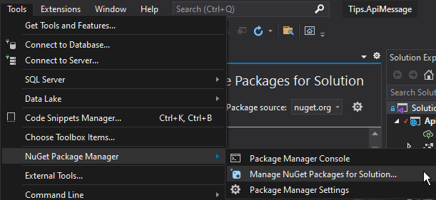 Screenshot of NuGet Package Manager
