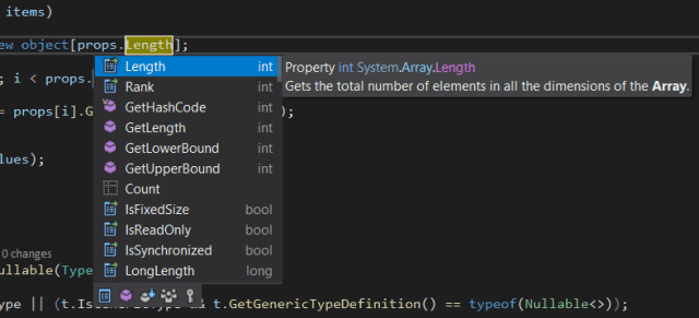 Screenshot of Intellisense IntelliSense