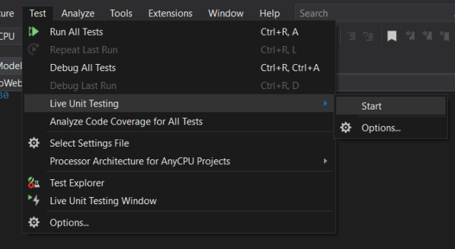 Live Unit Testing Screenshot of Live Unit Testing