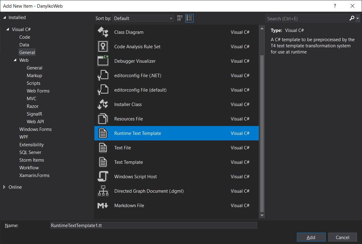 T4 file being created Screenshot of a T4 file created