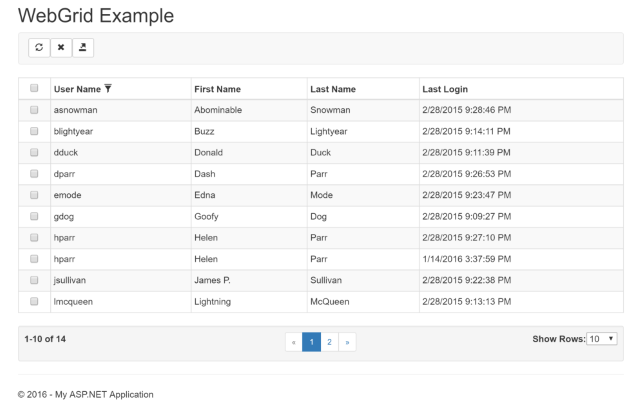 Screenshot of WebGrid with Pagination Bar