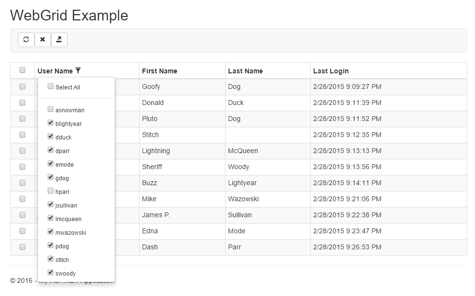 WebGrid: Excel-like Filters