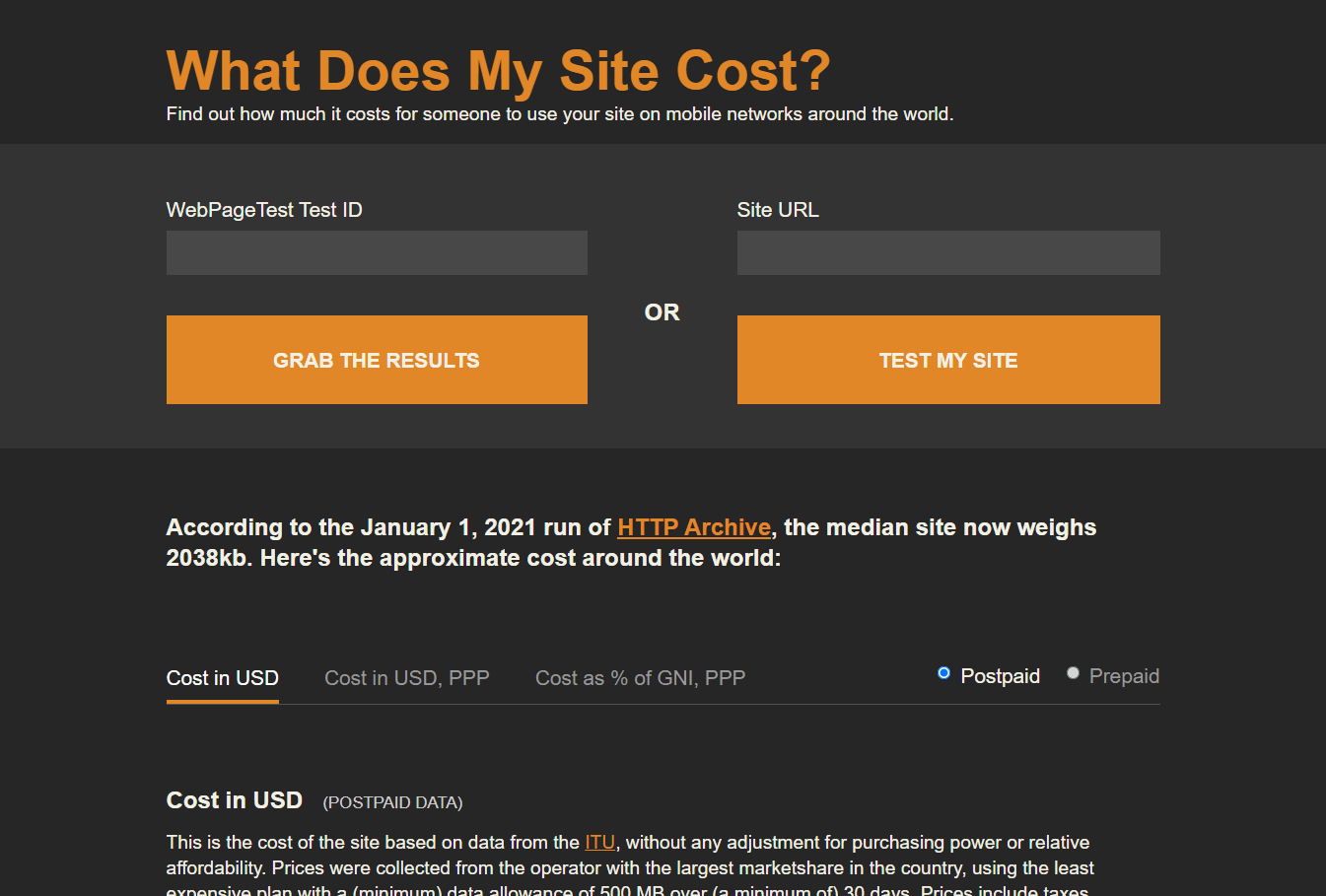 What Does My Site Cost Screenshot