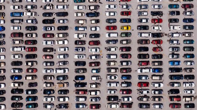 Aerial shot of cars in a parking lot