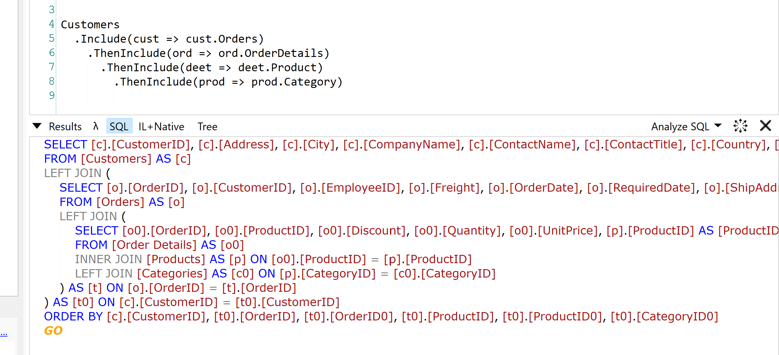 Screenshot of LinqPad w/ SQL query