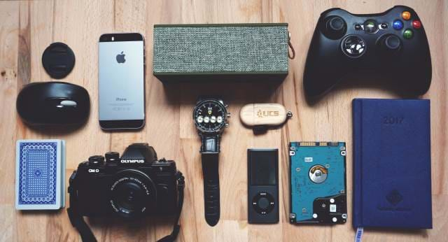 Collection of gadgets for travel