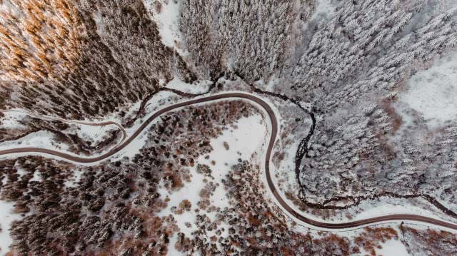 Skyview of a curvy road