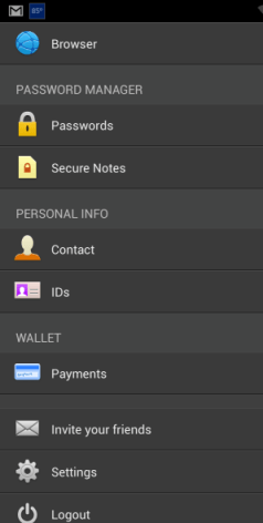 Dashlane Mobile Menu