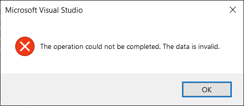 Data is Invalid dialog box