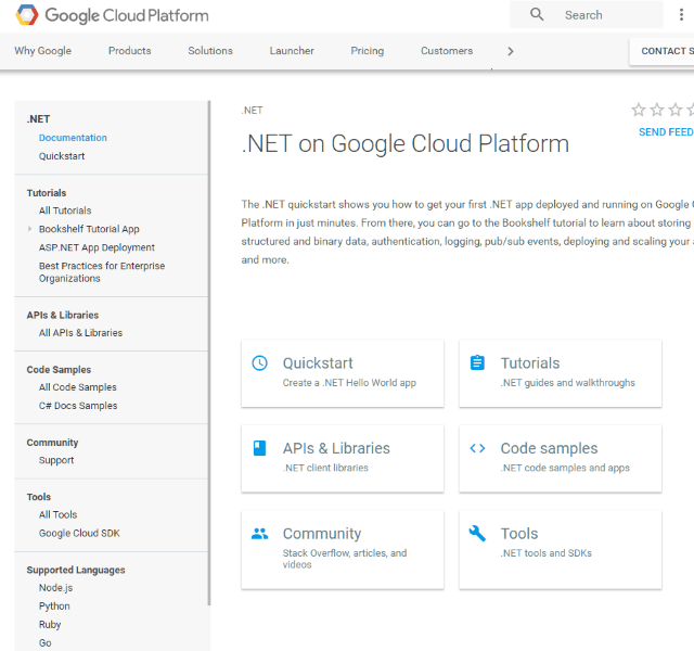 Screenshot of Google's Cloud Platform for .NET Developers