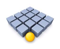 One ball in a group of squares