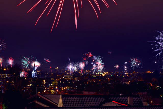 Fireworks above a city