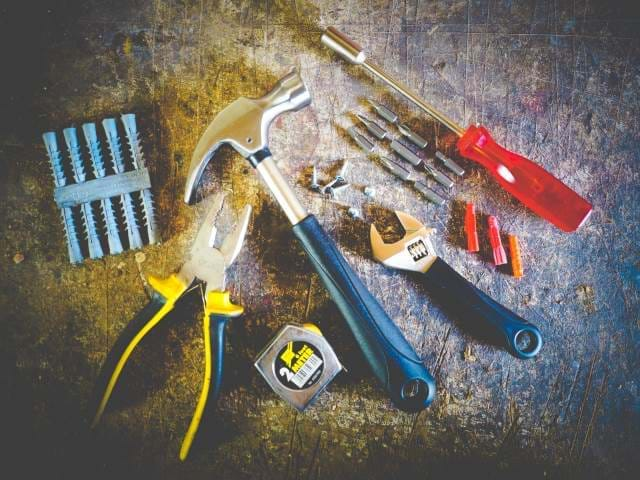 Carpenter tools on a board