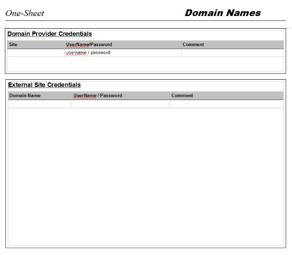 One-Sheet for Domains