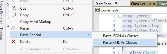 Paste XML as Classes