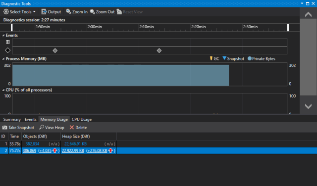 Screenshot of Visual Studio Diagnostic Tools