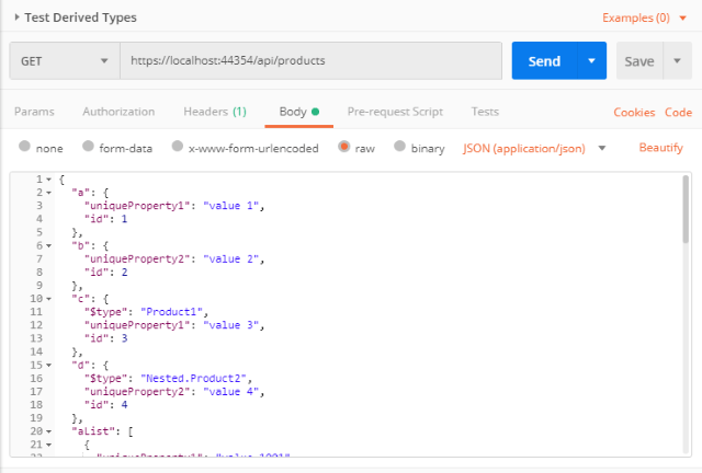 Postman Screenshot of a JSON Request