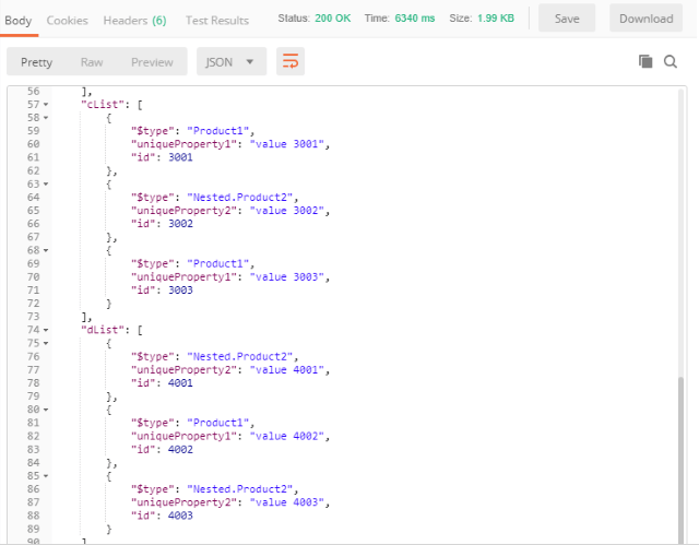 Postman Screenshot of a JSON Response