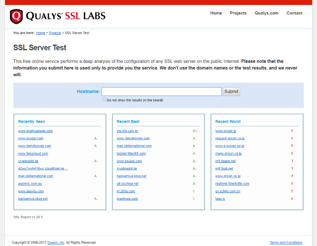 Screenshot of Qualys SSL Tester