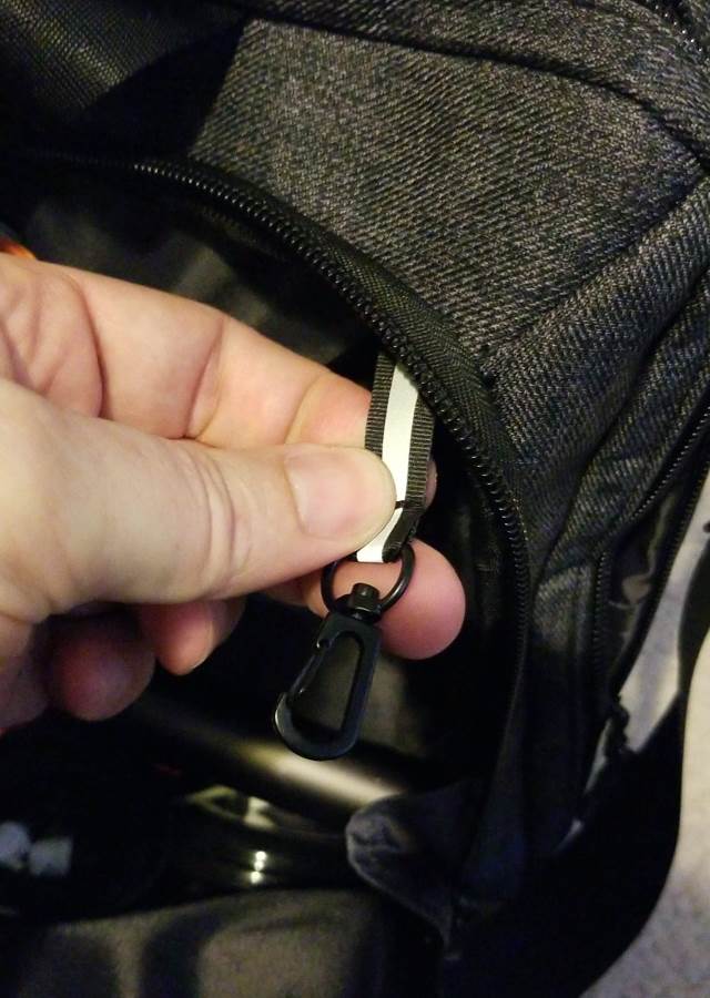 Clip shown on the inside of the bag