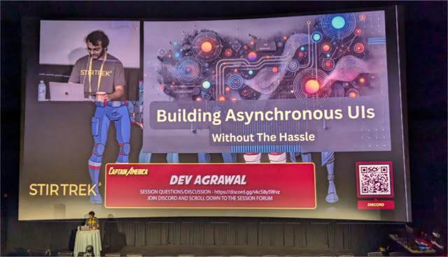 Dev Agrawal with his session on Building Asynchronous UIs Without the Hassle