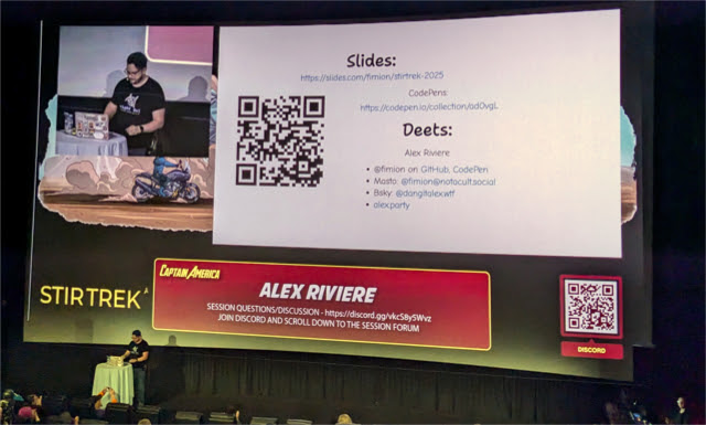 Alex Riviere with his session on Hot New HTML Features