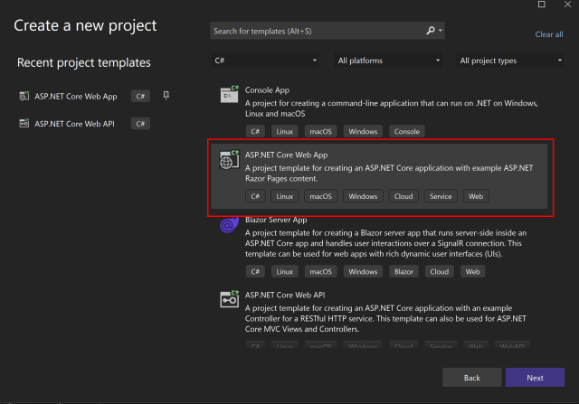 Screenshot of New ASP.NET Core 6.0 Project