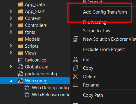 Screenshot fo Configuration Manager in Visual Studio